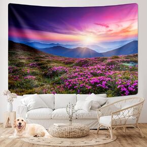 DUOQYA Flower Tapestry for Bedroom Nature Tapestry Wall Hanging Mountain Wall Tapestry Aesthetic Sunset Rhododendrons Floral Plants Landscape Backdrop for Living Room Dorm Home Decor