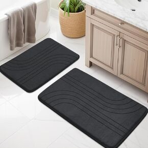 YIHOUSE Memory Foam Bathroom Rugs Set 4 Pieces, Soft Non Slip Bathroom Mats Set, Extra Thick Bath Mats for Bathroom, Machine Washable Bath Rugs Set for Tub, Toilet and Floor (Black)