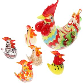 ديكور منزلي ريفي من Housoutil تمثال دجاج ديك زجاجي: 6 قطع ديكور مصغر للدجاج تمثال زجاجي فني صغير إكسسوارات المناظر الطبيعية الصغيرة ديكور وعاء النبات ديكور المنزل عيد الميلاد in Kuwait