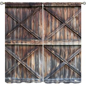 Rustic Wooden Barn Door Curtains for Bedroom Decor,Old Barn Door Wooden Board Living Room Curtains,Farmhouse Western Retro Drapes 42x45 Inch