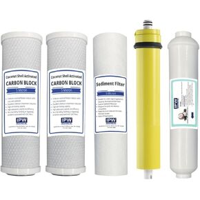 Watts Replacement Water Filters for WP5-50 Reverse Osmosis System w/ 50 GPD Membrane 560018 Compatible Filter Set by IPW Industries