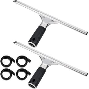6 Pcs 12'' Professional Steel Window and Glass Squeegee with Replacement Rubber Glass Cleaning Squeegee Heavy Duty Squeegee for Window Cleaning Streak Free Results