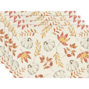 Artoid Mode Orange Maple Leaf Pumpkin Fall Placemats Set of 4, 12x18 Inch Seasonal Autumn Table Mats for Party Kitchen Dining Decoration