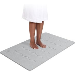 OTHWAY 32"x 20" Stone Bath Mat Large, Diatomaceous Earth Bath Mat for Bathroom, Quick Drying Long Bath Mat Stone Absorbing, Non-Slip Diatomite Hard Stone Shower Mat Instant Dry(White Grey) in Saudi Arabia