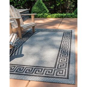 Unique Loom Outdoor Border Collection Area Rug - Greek Key (5' 3" x 8' Rectangle, Brown/ Light Brown)