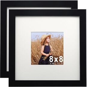 8x8 Picture Frames, Display 4X4 with Mat or 8x8 without Mat, Wall and Tabletop Display Photo Frames, Black, 2Pack