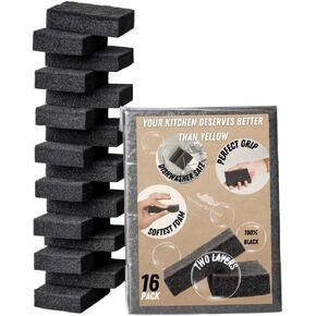 Black Multi Use Scrub Sponges. 16 Pack. Heavy Duty Fiber. Odorless Durable, Black Sponges Kitchen, Black Dish Sponge, Black Sponge for Dishes Non Scratch Fiber Totally Black