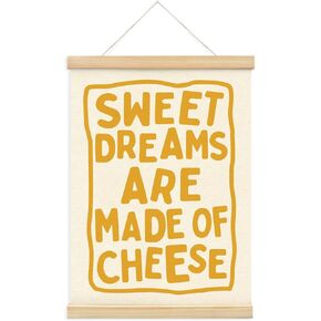 PLKMN Funny Kitchen Decor, Sweet Dreams are Made of Cheese Wall Art with Wooden Poster Hanger, Trendy Aesthetic Kitchen Decor, Funny Kitchen Wall Art, Kitchen Posters Wall Decor, 12x16 Inch