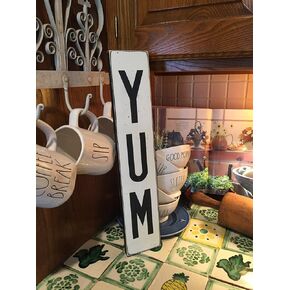 Eeypy YUM sign wooden decor, farmhouse kitchen decor, small vertical sign, gift for cook, rustic white kitchen sign, Rustic 02, 12 in
