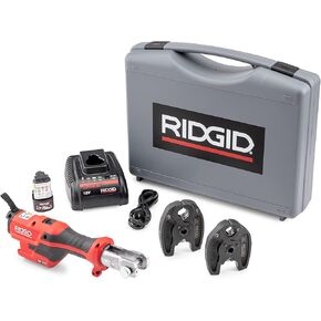 RIDGID 72553 Model RP 115 Mini Press Tool and Battery Kit with 1/2" to 3/4" ProPress Press Tool Jaws, 2V Li/Ion Battery, 12V Charger, and Carrying Case , Red