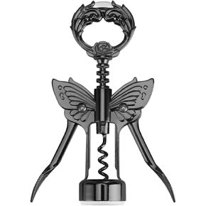 Wine Opener, 3 in 1 Zinc Alloy Premium Wing Corkscrew Wine Bottle Opener with Multifunctional Bottles Opener and Serrated Foil Cutter for Wine and Beer (Black)