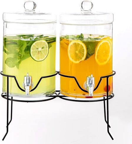 2 Pack Drink Dispenser with Stand Beverage Dispenser 1 Gallon Glass Drink Dispensers for Parties Lemonade Sangria Dispenser Water jug dispenser in Saudi Arabia