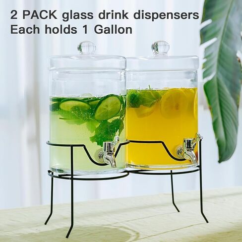2 Pack Drink Dispenser with Stand Beverage Dispenser 1 Gallon Glass Drink Dispensers for Parties Lemonade Sangria Dispenser Water jug dispenser in Saudi Arabia