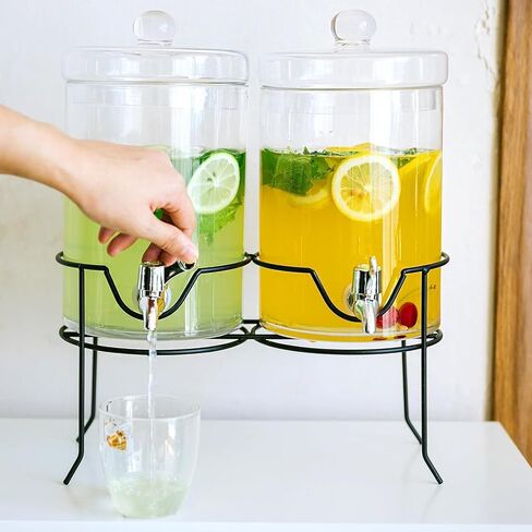 2 Pack Drink Dispenser with Stand Beverage Dispenser 1 Gallon Glass Drink Dispensers for Parties Lemonade Sangria Dispenser Water jug dispenser in Saudi Arabia