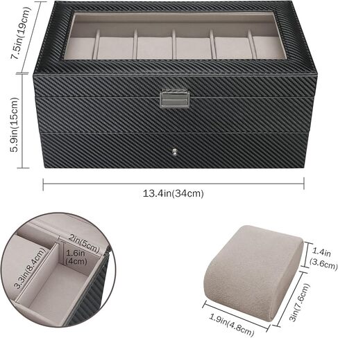ProCase 10 Slots Watch Box Case for Men, Mens Jewelry Organizer Watch Holder Display Case with Drawer, PU Leather Watch Storage Boxes with Glass Lid and Pillow -Espresso in Saudi Arabia