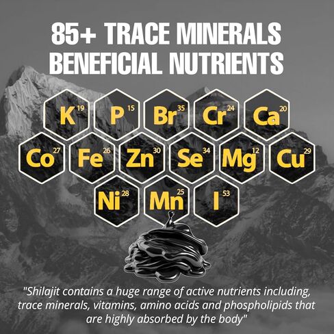 شيلاجيت راتنج شيلاجيت العضوي النقي من الهيمالايا - 600 مجم مكمل شيلاجيت من الدرجة الذهبية مع 85+ من المعادن النزرة وحمض الفولفيك، ودعم مناعة الطاقة للرجال والنساء، مصنوع للولايات المتحدة الأمريكية، 50 جرامًا in Kuwait
