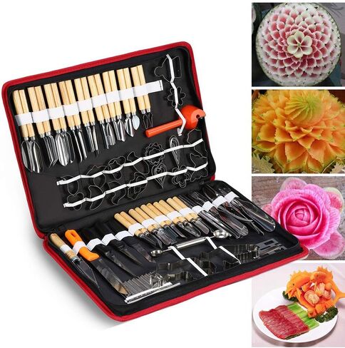 Yosoo 80PCS/Set Culinary Carving Tool Kit,Chrome steel Culinary Carving Peeling Tools Kit,for Fruit Vegetable Garnishing Carving Slicing including Carry Bag Halloween Pumpkin Carving Kit in Saudi Arabia