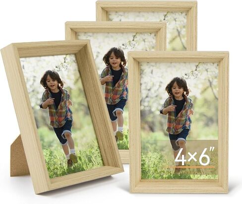 6x8 Picture Frame Set of 4, Wood Photo Frame Covered by Plexiglass for 6x8 Pictures, Paintings and Home Décor, Suitable for Tabletop and Wall Mounting Display (Burlywood) in Saudi Arabia