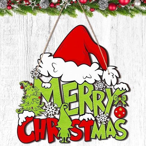 Christmas Decorations Hanging Sign Merry Christmas Wooden Door Sign Gnome Door Hanger decor for Xmas Holiday Indoor Outdoor Door Wall Tree Decorations(Classic Style) in Saudi Arabia