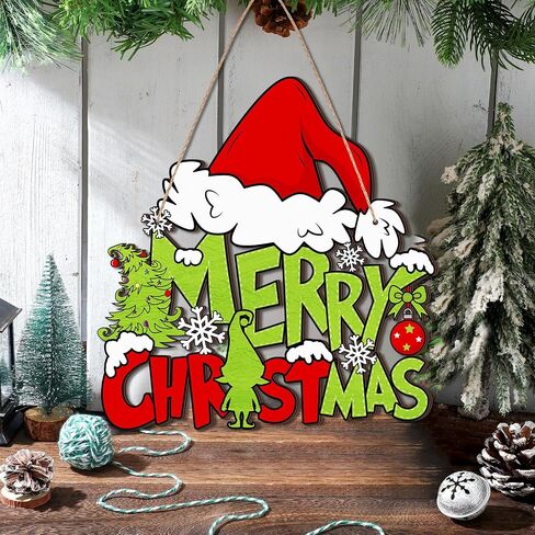 Christmas Decorations Hanging Sign Merry Christmas Wooden Door Sign Gnome Door Hanger decor for Xmas Holiday Indoor Outdoor Door Wall Tree Decorations(Classic Style) in Saudi Arabia
