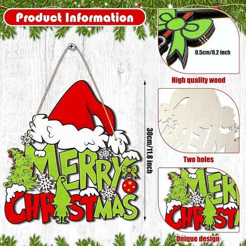 Christmas Decorations Hanging Sign Merry Christmas Wooden Door Sign Gnome Door Hanger decor for Xmas Holiday Indoor Outdoor Door Wall Tree Decorations(Classic Style) in Saudi Arabia