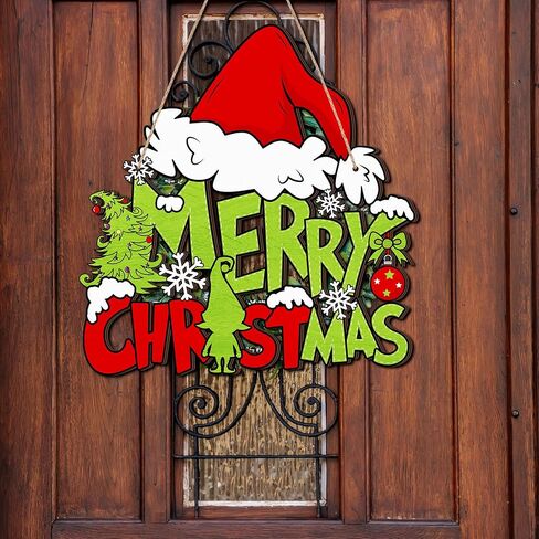 Christmas Decorations Hanging Sign Merry Christmas Wooden Door Sign Gnome Door Hanger decor for Xmas Holiday Indoor Outdoor Door Wall Tree Decorations(Classic Style) in Saudi Arabia