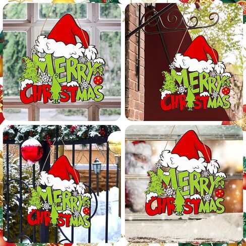 Christmas Decorations Hanging Sign Merry Christmas Wooden Door Sign Gnome Door Hanger decor for Xmas Holiday Indoor Outdoor Door Wall Tree Decorations(Classic Style) in Saudi Arabia