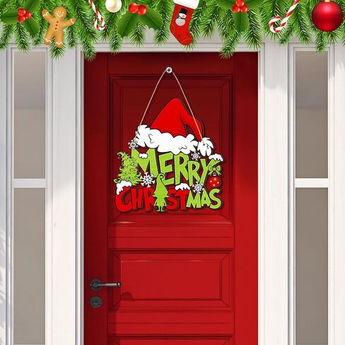 Christmas Decorations Hanging Sign Merry Christmas Wooden Door Sign Gnome Door Hanger decor for Xmas Holiday Indoor Outdoor Door Wall Tree Decorations(Classic Style) in Saudi Arabia
