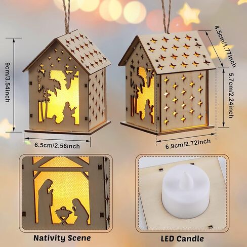 5 قطع مشهد المهد الخشب المنحوت زخرفة عيد الميلاد LED تضيء المهد عيد الميلاد زخرفة انقطاع الخشب عيد الميلاد شنقا زخرفة المهد شجرة عيد الميلاد الحلي للاحتفال بميلاد يسوع in Kuwait