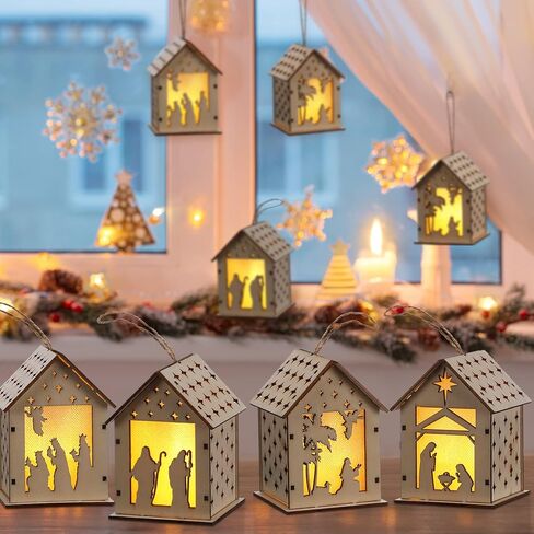 5 قطع مشهد المهد الخشب المنحوت زخرفة عيد الميلاد LED تضيء المهد عيد الميلاد زخرفة انقطاع الخشب عيد الميلاد شنقا زخرفة المهد شجرة عيد الميلاد الحلي للاحتفال بميلاد يسوع in Kuwait