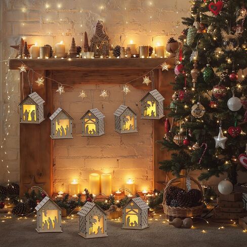 5 قطع مشهد المهد الخشب المنحوت زخرفة عيد الميلاد LED تضيء المهد عيد الميلاد زخرفة انقطاع الخشب عيد الميلاد شنقا زخرفة المهد شجرة عيد الميلاد الحلي للاحتفال بميلاد يسوع in Kuwait