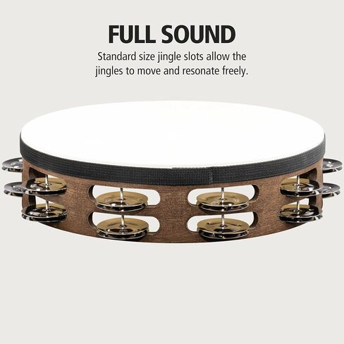 Meinl Percussion Traditional Goatskin Headed Wood Tambourine with Stainless Steel Jingles, Double Row — NOT Made in China — for All Musicians, 2-Year Warranty (TAH2WB) in Saudi Arabia
