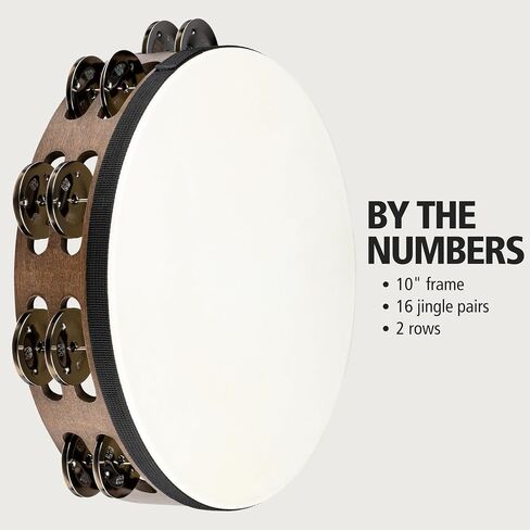 Meinl Percussion Traditional Goatskin Headed Wood Tambourine with Stainless Steel Jingles, Double Row — NOT Made in China — for All Musicians, 2-Year Warranty (TAH2WB) in Saudi Arabia