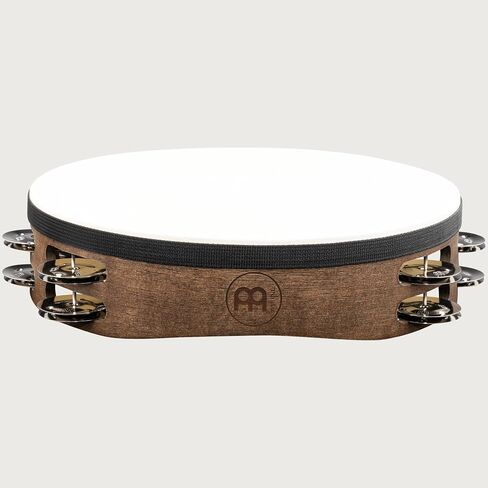 Meinl Percussion Traditional Goatskin Headed Wood Tambourine with Stainless Steel Jingles, Double Row — NOT Made in China — for All Musicians, 2-Year Warranty (TAH2WB) in Saudi Arabia