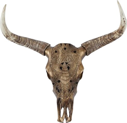 Deco 79 Polystone Cow Home Wall Decor Carved Skull Wall Sculpture, Wall Art 28" x 7" x 30", Bronze in Saudi Arabia