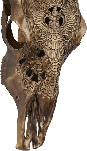 Deco 79 Polystone Cow Home Wall Decor Carved Skull Wall Sculpture, Wall Art 28" x 7" x 30", Bronze in Saudi Arabia