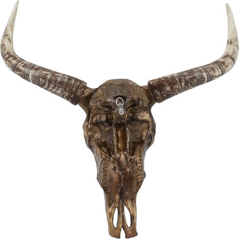 Deco 79 Polystone Cow Home Wall Decor Carved Skull Wall Sculpture, Wall Art 28" x 7" x 30", Bronze in Saudi Arabia