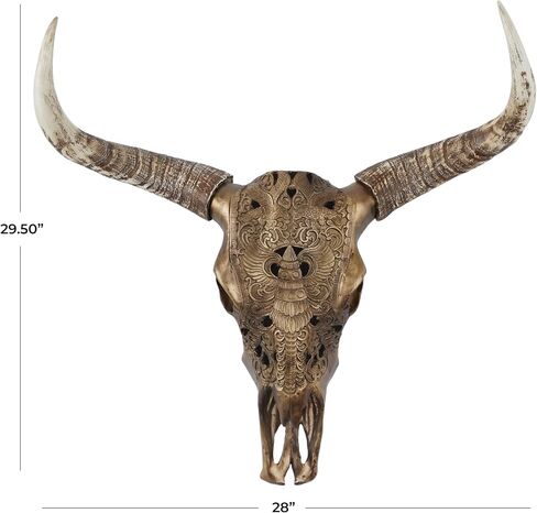 Deco 79 Polystone Cow Home Wall Decor Carved Skull Wall Sculpture, Wall Art 28" x 7" x 30", Bronze in Saudi Arabia