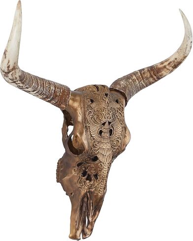 Deco 79 Polystone Cow Home Wall Decor Carved Skull Wall Sculpture, Wall Art 28" x 7" x 30", Bronze in Saudi Arabia