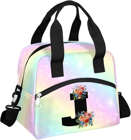 Letter J Fashion Insulated Lunch Bag Mother's Day Gift Lunch Box for Women Girl with Shoulder Strap Tote Bag Reusable Large Containers Meal Prep for School Work Picnic Thermal Cooler Bag in Saudi Arabia