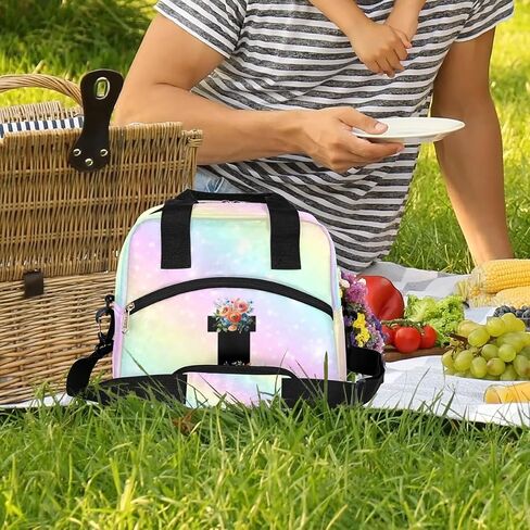 Letter J Fashion Insulated Lunch Bag Mother's Day Gift Lunch Box for Women Girl with Shoulder Strap Tote Bag Reusable Large Containers Meal Prep for School Work Picnic Thermal Cooler Bag in Saudi Arabia