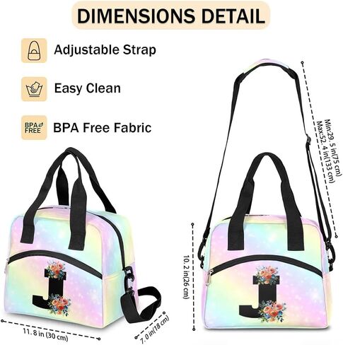 Letter J Fashion Insulated Lunch Bag Mother's Day Gift Lunch Box for Women Girl with Shoulder Strap Tote Bag Reusable Large Containers Meal Prep for School Work Picnic Thermal Cooler Bag in Saudi Arabia