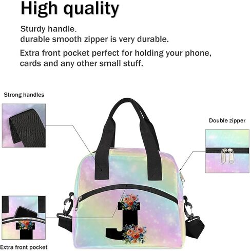 Letter J Fashion Insulated Lunch Bag Mother's Day Gift Lunch Box for Women Girl with Shoulder Strap Tote Bag Reusable Large Containers Meal Prep for School Work Picnic Thermal Cooler Bag in Saudi Arabia