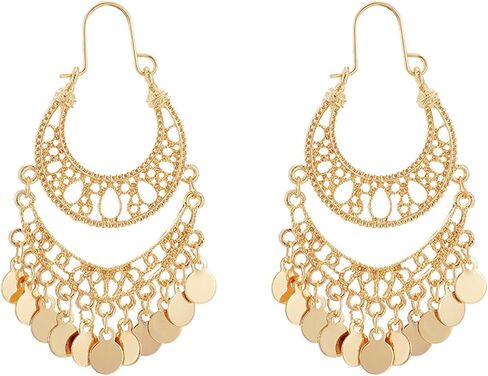 Boho Antique Carved Flower Dangle Drop Earrings for Women Girls Vintage Retro Handmade Hollowed Antiqued Bronze Floral Shaped Geometric Gold Silver Plated Hoop Earrings for Ethnic Style Jewelry Gifts in Saudi Arabia