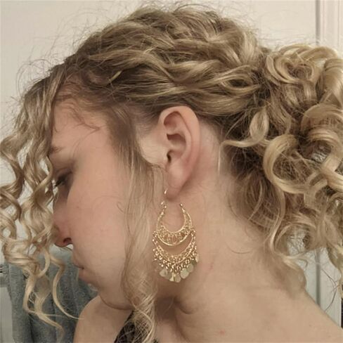 Boho Antique Carved Flower Dangle Drop Earrings for Women Girls Vintage Retro Handmade Hollowed Antiqued Bronze Floral Shaped Geometric Gold Silver Plated Hoop Earrings for Ethnic Style Jewelry Gifts in Saudi Arabia
