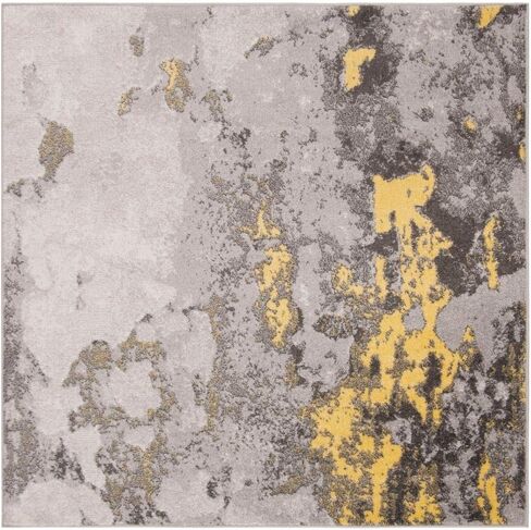SAFAVIEH Adirondack Collection Area Rug - 4' Square, Grey & Yellow, Modern Abstract Design, Non-Shedding & Easy Care, Ideal for High Traffic Areas in Living Room, Bedroom (ADR134H) in Saudi Arabia