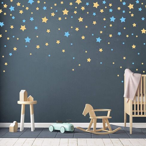 190 Picees Star Wall Decals, Matte Vinyl Wall Decals, Nursery Wall Decals, Easy to use, Removable Wall Decals for Kids Baby Girls Boys Bedroom, Home Decor Wall Stickers Y17 (Ice Blue,Matte Gold) in Saudi Arabia