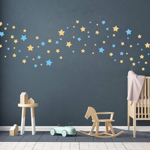 190 Picees Star Wall Decals, Matte Vinyl Wall Decals, Nursery Wall Decals, Easy to use, Removable Wall Decals for Kids Baby Girls Boys Bedroom, Home Decor Wall Stickers Y17 (Ice Blue,Matte Gold) in Saudi Arabia
