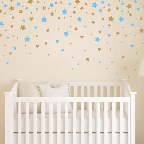 190 Picees Star Wall Decals, Matte Vinyl Wall Decals, Nursery Wall Decals, Easy to use, Removable Wall Decals for Kids Baby Girls Boys Bedroom, Home Decor Wall Stickers Y17 (Ice Blue,Matte Gold) in Saudi Arabia
