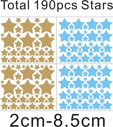 190 Picees Star Wall Decals, Matte Vinyl Wall Decals, Nursery Wall Decals, Easy to use, Removable Wall Decals for Kids Baby Girls Boys Bedroom, Home Decor Wall Stickers Y17 (Ice Blue,Matte Gold) in Saudi Arabia